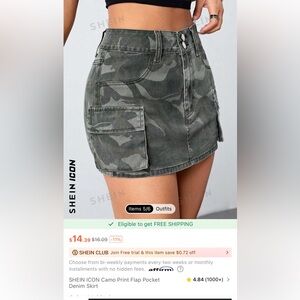 Shein camo mini cargo skirt